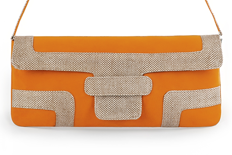 Apricot orange and natural beige women's dress clutch, for weddings, ceremonies, cocktails and parties. Profile view - Florence KOOIJMAN